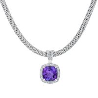 Cushion-Shaped Amethyst and White Topaz Necklace in Italian Sterling Silver