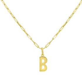 14K Yellow Gold Initial Pendant on Paperclip Chain, 16-18 in.