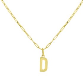 14K Yellow Gold Initial Pendant on Paperclip Chain, 16-18 in.