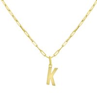 14K Yellow Gold Initial Pendant on Paperclip Chain, 16-18"