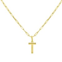14K Yellow Gold Initial Pendant on Paperclip Chain, 16-18"