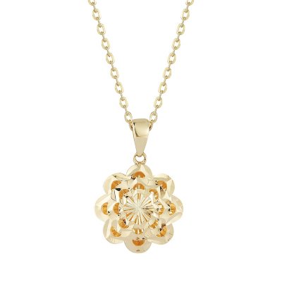 Diamond Cut Flower Pendant in 14K Yellow or White Gold, 16-18