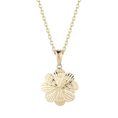 Diamond Cut Flower Pendant in 14K Yellow or White Gold, 16-18