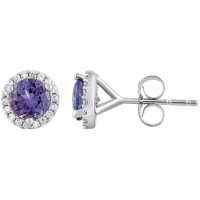 Round Tanzanite and 0.15 CT. T.W. Diamond Halo Earrings in 14K White Gold
