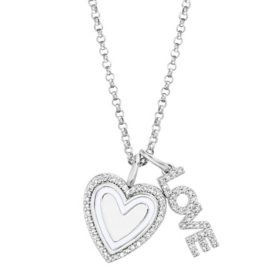 0.23 CT. T.W. Diamond Enamel Heart Love Necklace in Sterling Silver