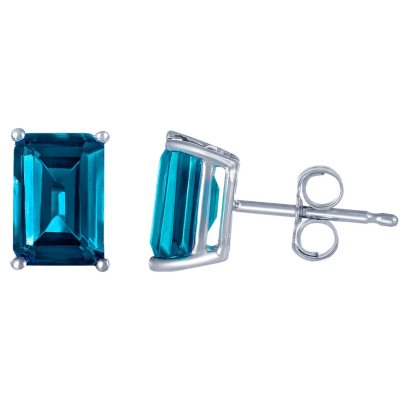 Details about  / 14K White Gold 7.00 X 5 MM Emerald-Cut Blue Topaz Stud Earrings MSRP $337