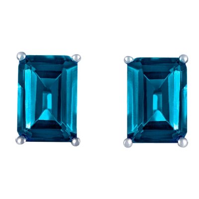 London Blue Topaz Emerald Cut Earrings in 14K White Gold - Sam's Club