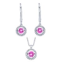 Dancing Lab Created Pink Sapphire Pendant and Earring Set in Sterling Silver