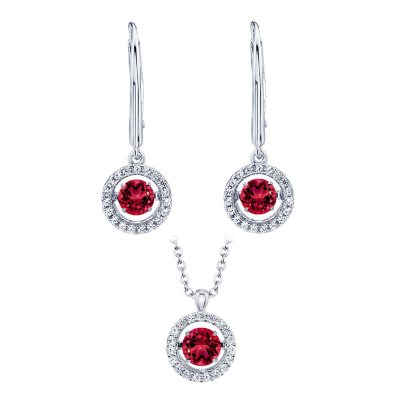 Flora Dancing Pendant Necklace Created Ruby with Earring Set 