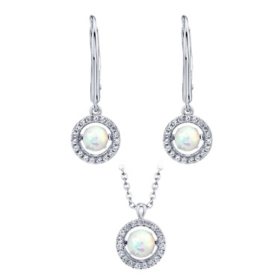 Dancing Lab Created Opal Pendant and Earring Set in Sterling Silver