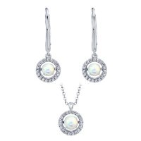 Dancing Lab Created Opal Pendant and Earring Set in Sterling Silver