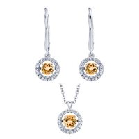 Dancing Citrine Pendant and Earring Set in Sterling Silver