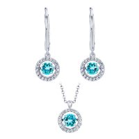 Dancing Blue Topaz Pendant and Earring Set in Sterling Silver