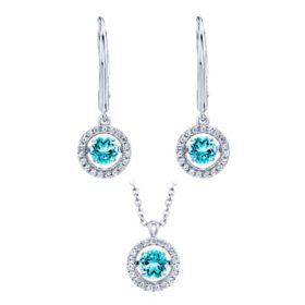Dancing Blue Topaz Pendant and Earring Set in Sterling Silver