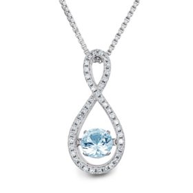 Dancing Aquamarine and 0.12 CT. T.W. Diamond Infinity Pendant in Sterling Silver