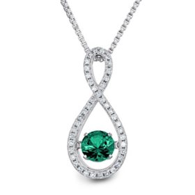 Dancing Lab Created Emerald and 0.12 CT. T.W. Diamond Infinity Pendant in Sterling Silver