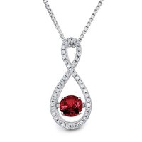 Dancing Lab Created Ruby and 0.12 CT. T.W. Diamond Infinity Pendant in Sterling Silver 	