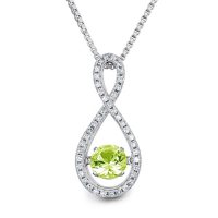 Dancing Genuine Peridot and 0.12 CT. T.W. Diamond Infinity Pendant in Sterling Silver