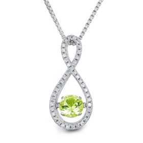 Dancing Genuine Peridot and 0.12 CT. T.W. Diamond Infinity Pendant in Sterling Silver