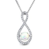 Dancing Lab Created Opal and 0.12 CT. T.W. Diamond Infinity Pendant in Sterling Silver