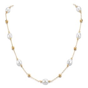 Freshwater Rice 8-9mm Pearl Station Necklace in 14K Gold