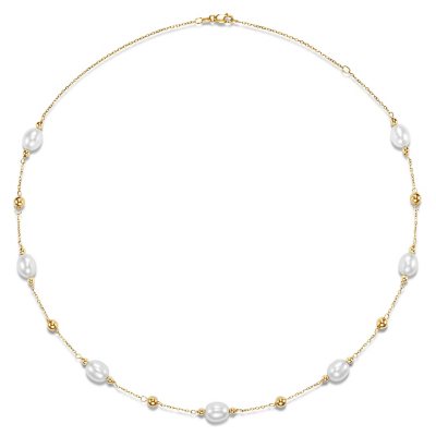 ブレスレット LESS IS MORE 14K Goldfield Rice Pearl Necklace 14K Yellow Gold Clasp & Beads Triple Strand Rice Pearl 30