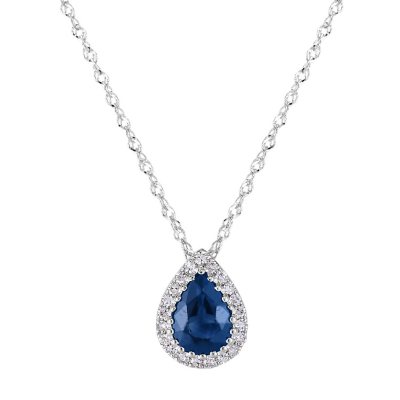 Pear Cut Sapphire and Diamond Pendant in 14K White Gold - Sam's Club