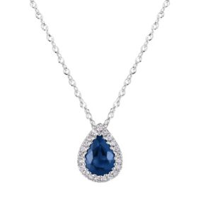 Pear Cut Sapphire and Diamond Pendant in 14K White Gold		