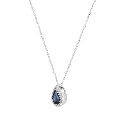 Pear Cut Sapphire and Diamond Pendant in 14K White Gold - Sam's Club