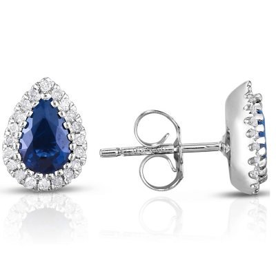 Pear Cut Sapphire and Diamond Pendant in 14K White Gold - Sam's Club