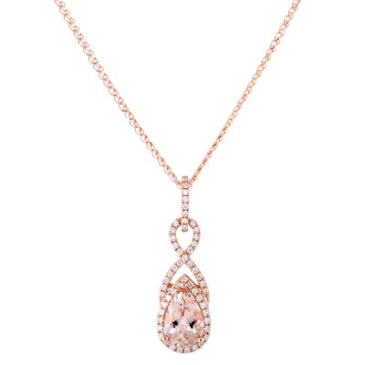 Pear Cut Morganite and Diamond Pendant in 14K Rose Gold - Sam's Club