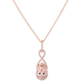 Pear Cut Morganite and Diamond Pendant in 14K Rose Gold