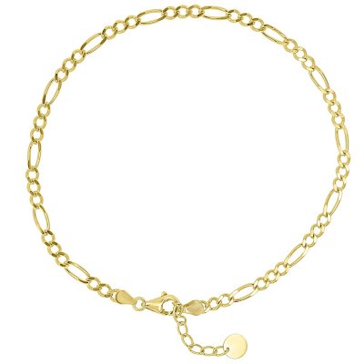 14K Solid Yellow Gold Figaro Anklet, 9-10