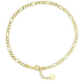 14K Solid Yellow Gold Figaro Anklet, 9-10"