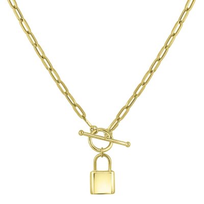 Lock Paper Clip Chain Toggle Necklace gold