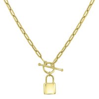 14K Yellow Gold Paperclip Toggle Necklace with High Polish Padlock, 18"