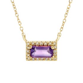 Amethyst and .06 CT. T.W. Diamond Baguette Pendant Necklace in 14K Gold