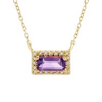 Amethyst and .06 CT. T.W. Diamond Baguette Pendant Necklace in 14K Gold