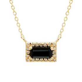 Onyx and .06 CT. T.W. Diamond Baguette Pendant Necklace in 14K Gold