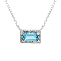 Blue Topaz and .06 CT. T.W. Diamond Baguette Pendant Necklace in 14K Gold