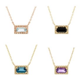 Baguette Cut Gemstone and 0.06 CT. T.W. Diamond Halo Pendant Necklace in 14K Gold