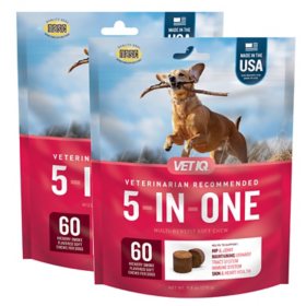 VETIQ 5-In-One Multi-Benefit Soft Dog Chews, Hickory Smoke Flavored 60 ct., 2 pk.