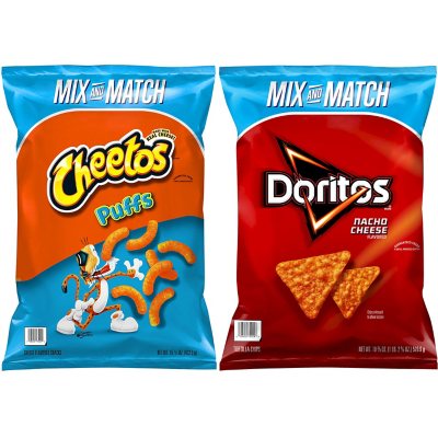 Cheetos Puffs and Doritos Nacho Cheese Tortilla Chips Bundle (2 ct