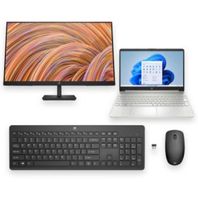 HP Computing Bundle - HP 15.6" FHD Intel Core i5 Laptop + 27" FHD Monitor + Wireless Keyboard and Mouse