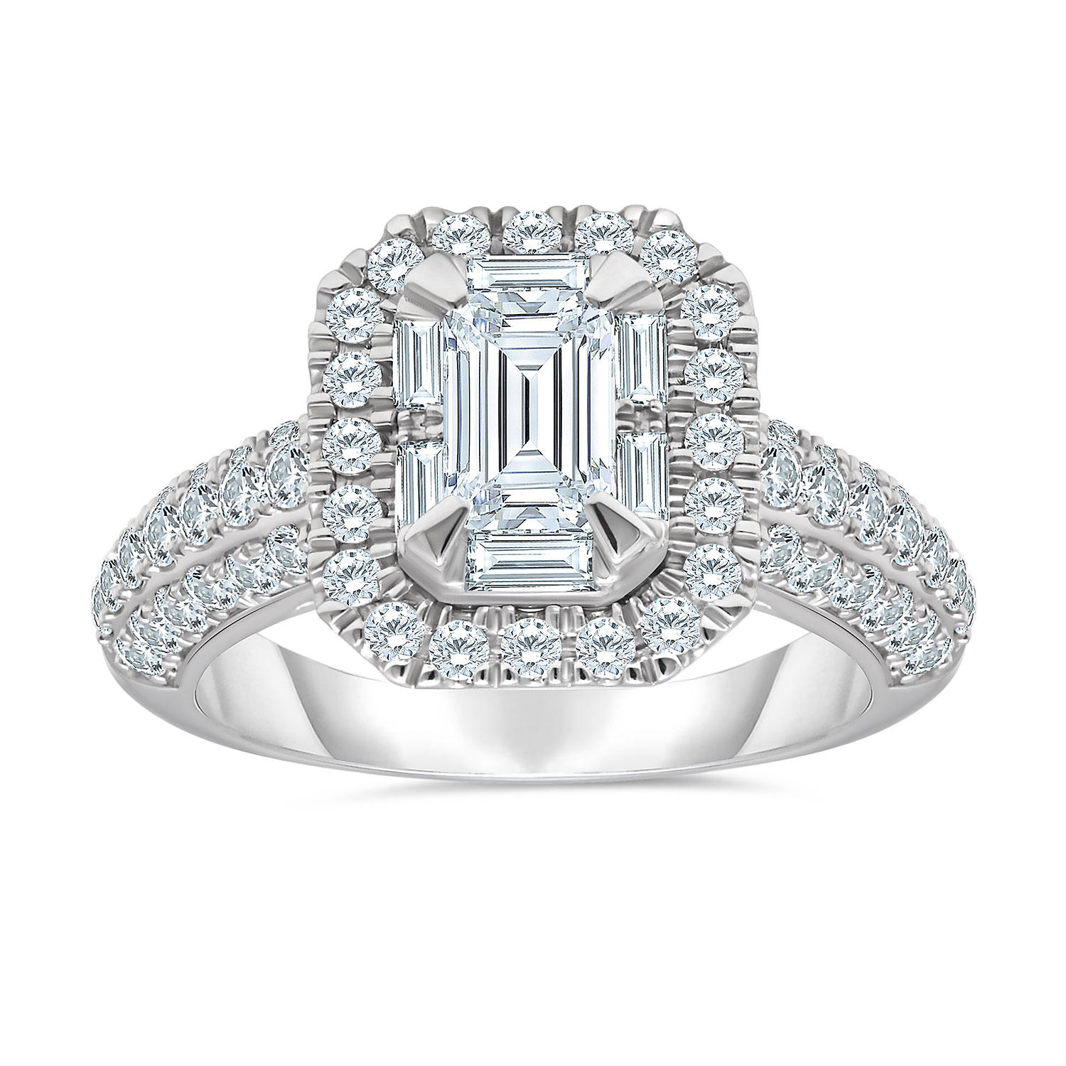 1.45 CT. T.W. Emerald Shape Diamond Ring in 14K White Gold - 8