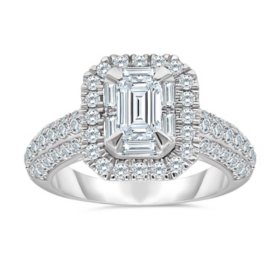 1.45 CT. T.W. Emerald Cut Halo Diamond Ring in 14K Gold