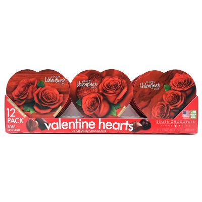Valentine's Day 12-Pack Rose Assorted Chocolate Hearts - Sam's Club