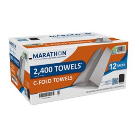 Marathon C-Fold 1-Ply Paper Towels, 10" x 13", White 200 towels/pk., 12 pks.