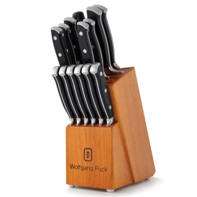 Wolfgang Puck 7 Piece Cutlery Knife Set with Wood Block includes scissors