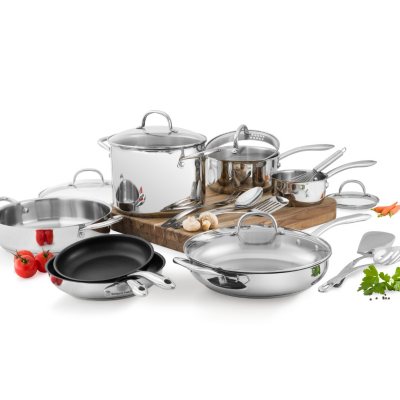 Wolfgang Puck 3-Piece Stainless Steel Skillet Set, Scratch-Resistant Non-Stick Coating